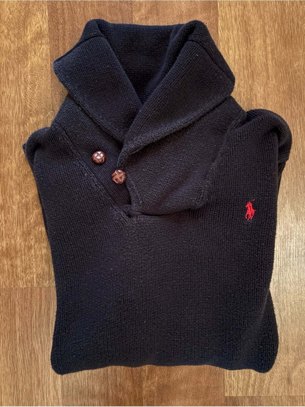 Polo by Ralph Lauren Boys Navy Shawl-Collar Sweater 100% Cotton Sz 14/16